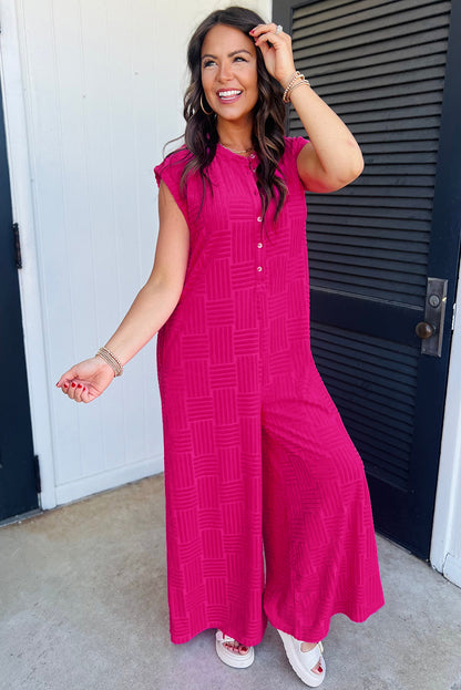 Terry Textured Wide Leg Jumpsuit (s-xl)