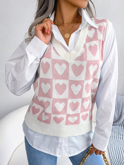 Heart V-Neck Sweater Vest (s-l, multiple colors)