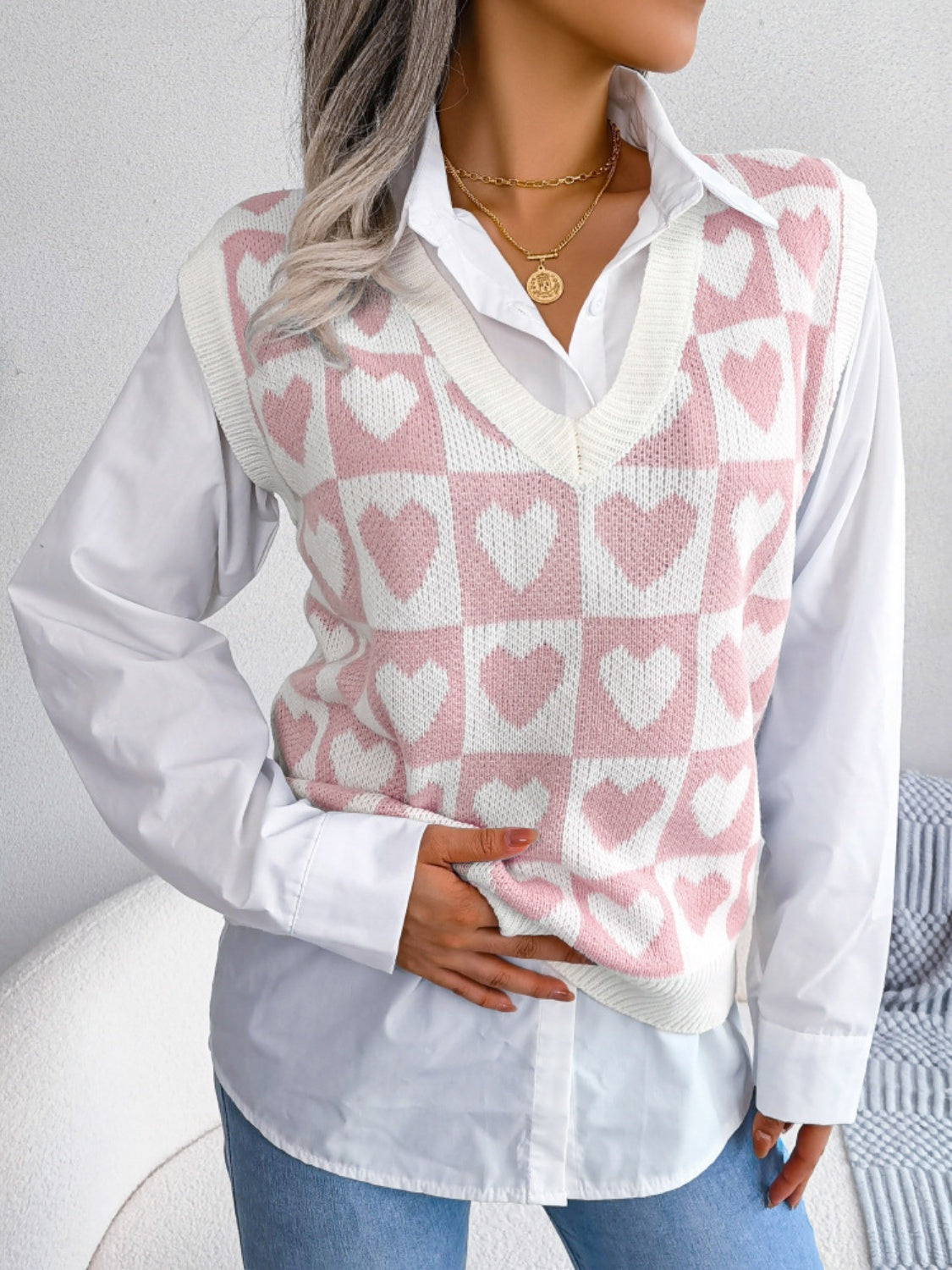 Heart V-Neck Sweater Vest (s-l, multiple colors)