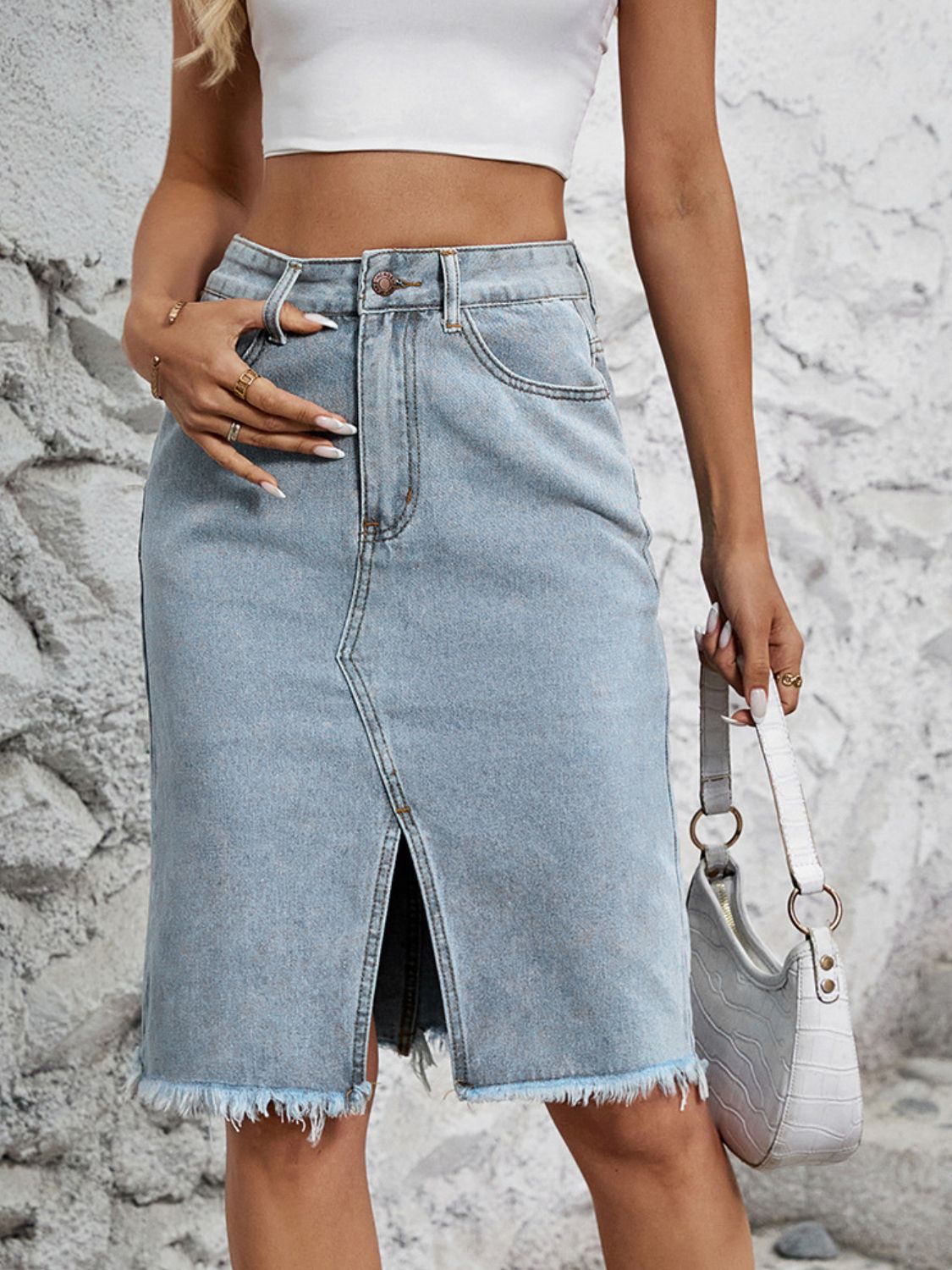 Rhonda Slit Denim Skirt (xs-l, multiple washes)