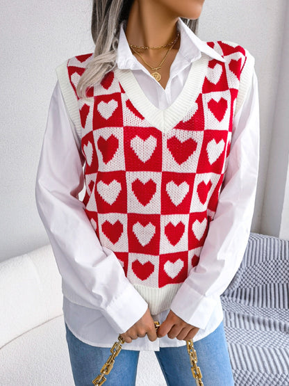 Heart V-Neck Sweater Vest (s-l, multiple colors)