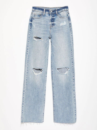 Distressed Straight Leg Jeans with Pockets (s-2xl)