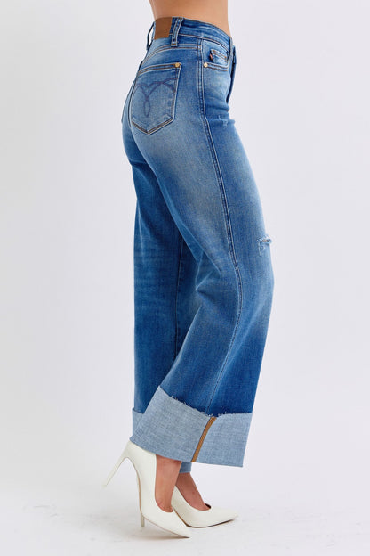 Judy Blue Distressed High Waist Wide Leg Jeans (0-24w)