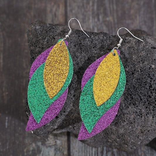 Glitter Leather Leaf Dangles (multiple designs)