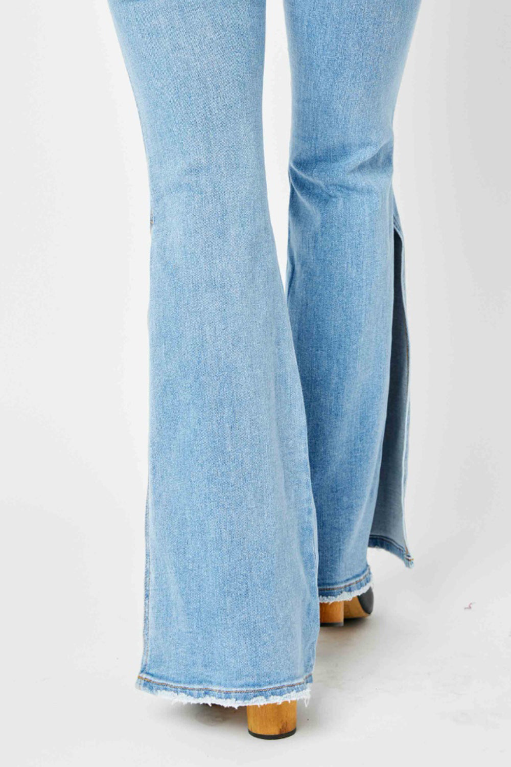 Judy Blue Mid Rise Raw Hem Slit Flare Jeans (0-24w)