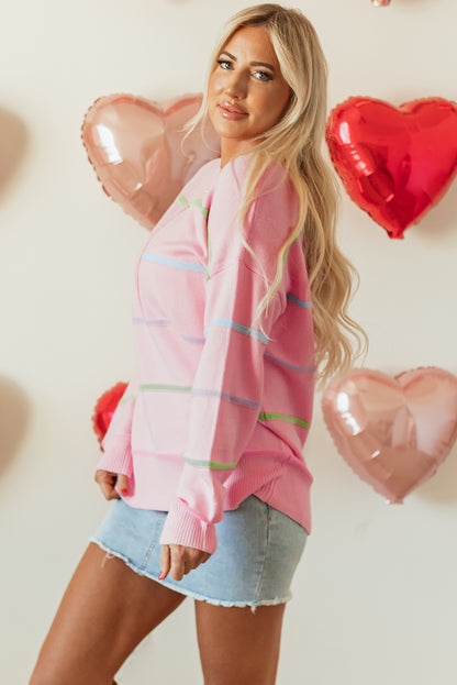 Pink Rainbow Baggy Henley Sweater (s-xl)