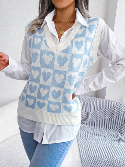 Heart V-Neck Sweater Vest (s-l, multiple colors)