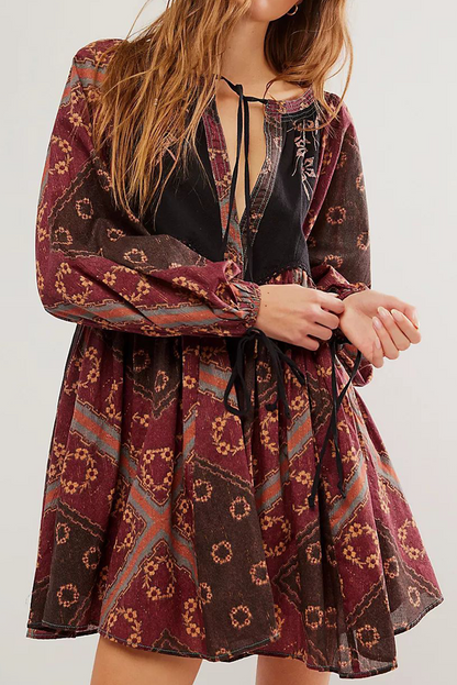 Boho Floral Geometric Tie Dress (s-l)