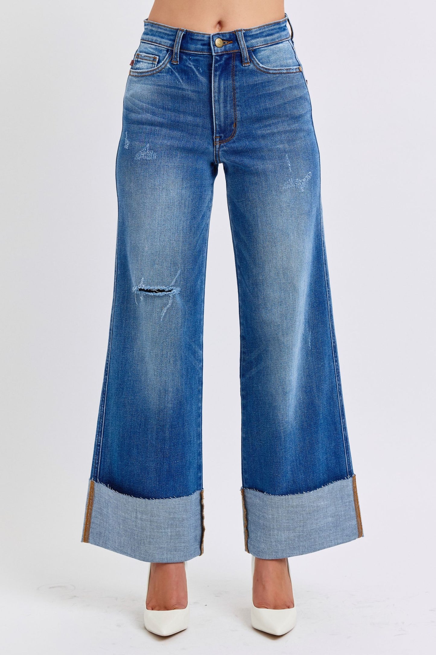 Judy Blue Distressed High Waist Wide Leg Jeans (0-24w)