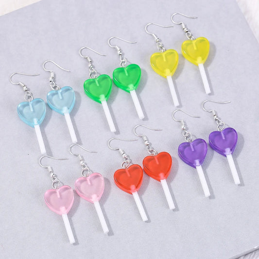 Candy Heart Lollipop Earrings (multiple designs)