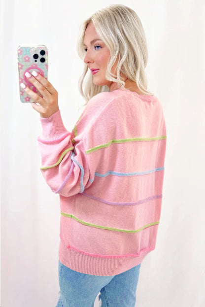 Pink Rainbow Baggy Henley Sweater (s-xl)