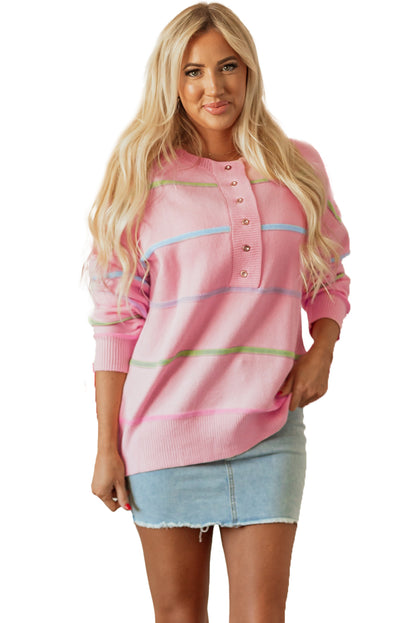 Pink Rainbow Baggy Henley Sweater (s-xl)