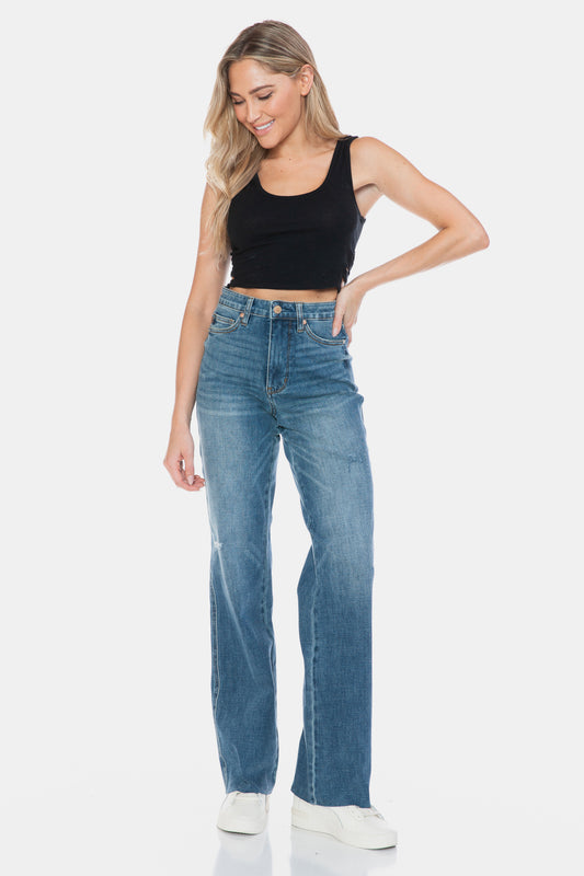 Judy Blue Tummy Control Cut Raw Hem Straight Jeans (0-24w)