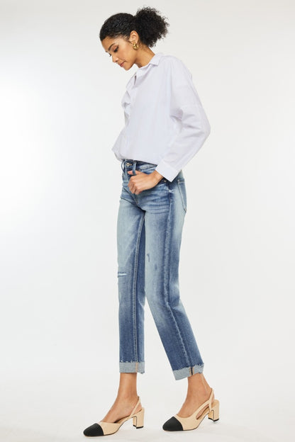 Kancan High Rise Cuffed Straight Jeans (0-15)