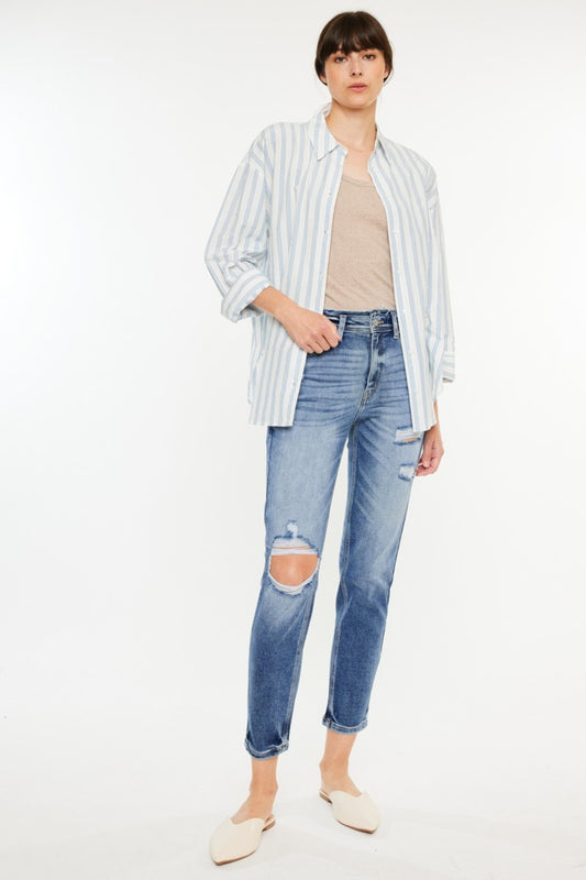 Kancan High Rise Distressed Mom Jeans (0-15)