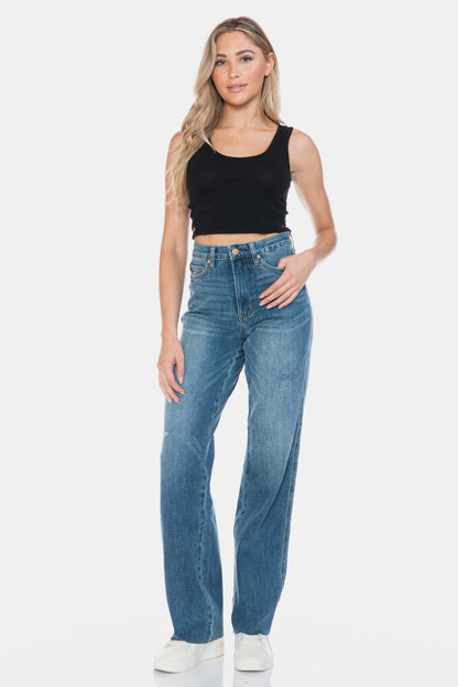 Judy Blue Tummy Control Cut Raw Hem Straight Jeans (0-24w)