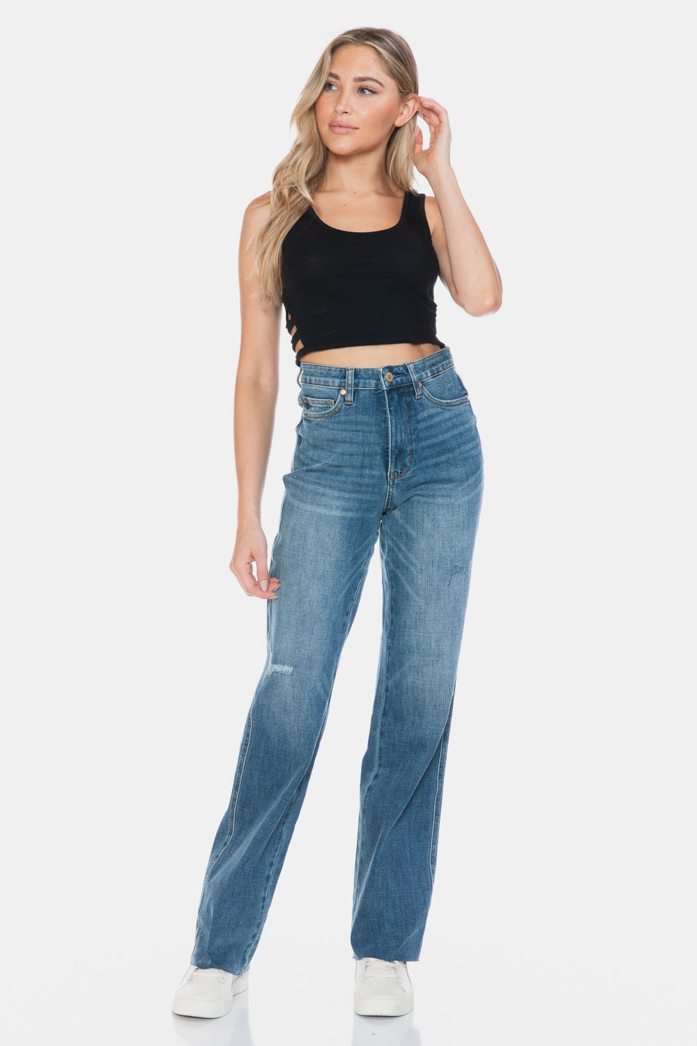 Judy Blue Tummy Control Cut Raw Hem Straight Jeans (0-24w)