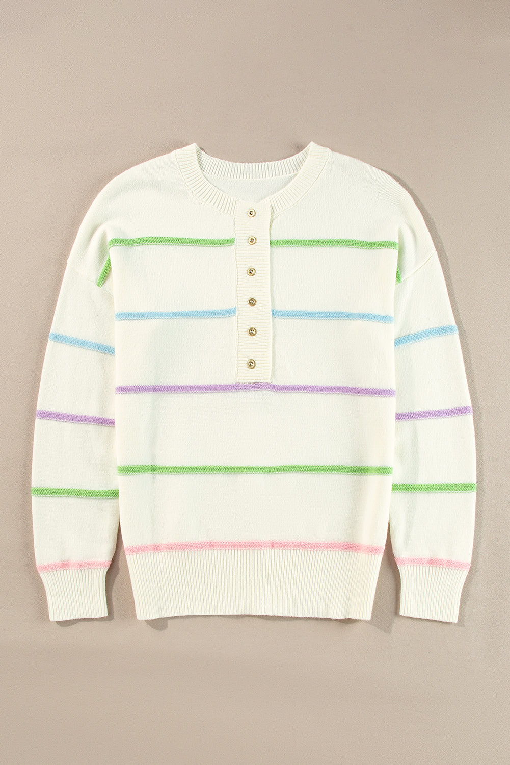 Pink Rainbow Baggy Henley Sweater (s-xl)