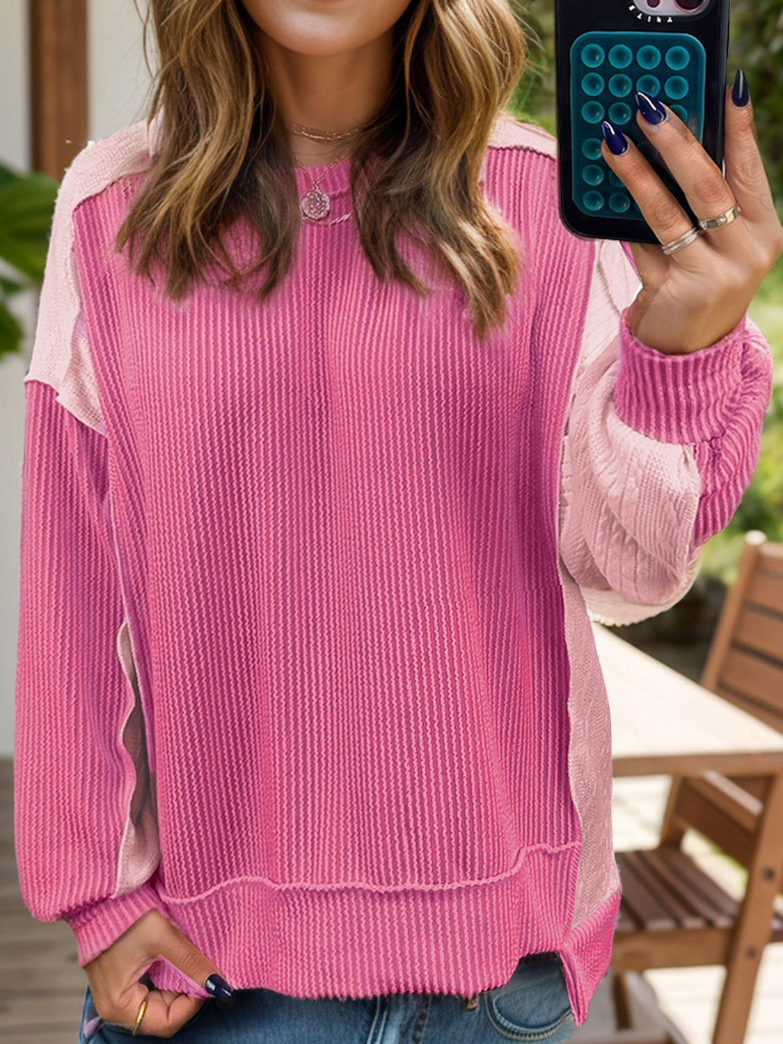 Pretty In Pink Exposed Seam Sweatshirt (s-xl)