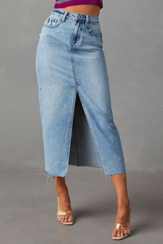 Slit Denim Skirt (s-2xl, multiple washes)