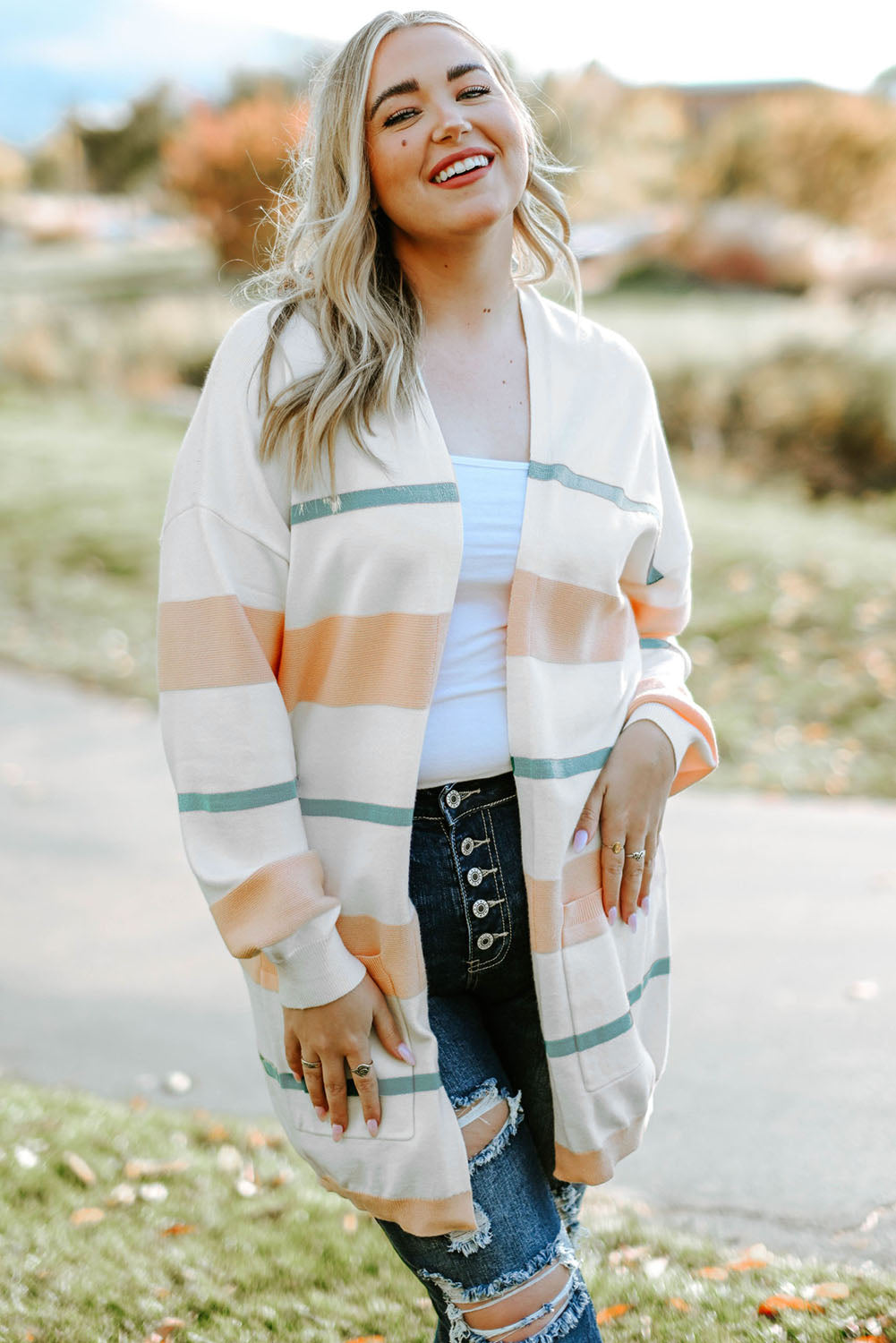 Chloe Striped Open Front Cardigan (plus, 1xl-4xl)