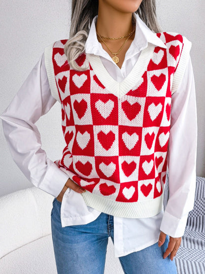 Heart V-Neck Sweater Vest (s-l, multiple colors)