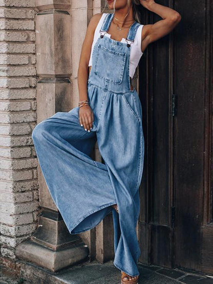 Wide Leg Denim Overalls (s-2xl)