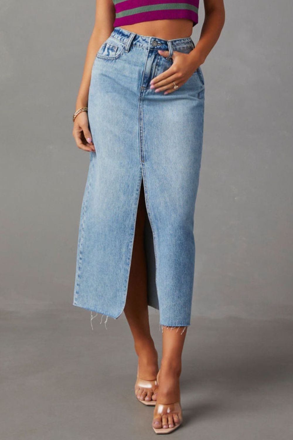 Slit Denim Skirt (s-2xl, multiple washes)