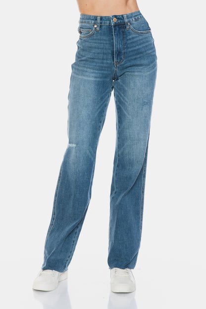 Judy Blue Tummy Control Cut Raw Hem Straight Jeans (0-24w)